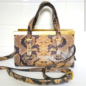 VITTORIA Napoli snakeskin top handle/crossbody with gold accents. Made in Italy